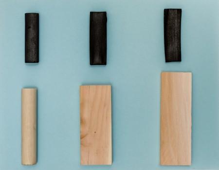 Any kind of wood can be made into biochar by heating in a low-oxygen chamber. Some types of wood work better than others. Pictured, left to right, are white birch, white pine and red cedar.