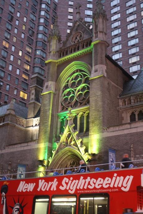 nyc church broadway lit up green