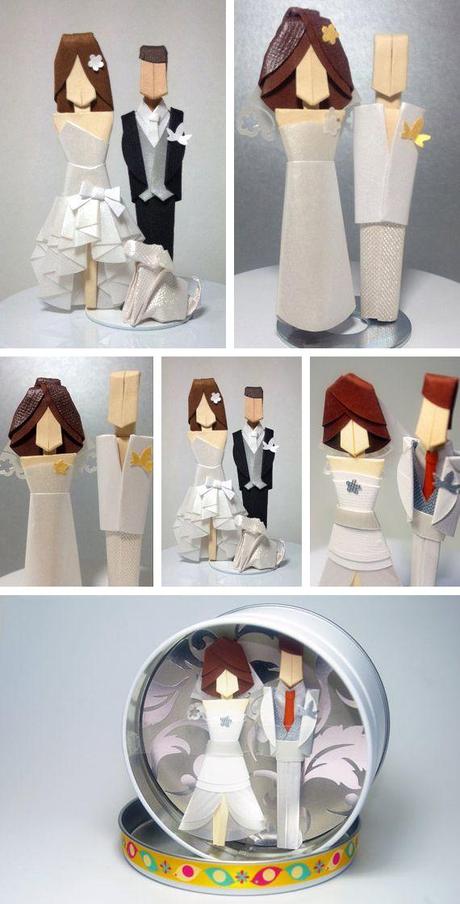 Origami Bride and Groom Cake Toppers