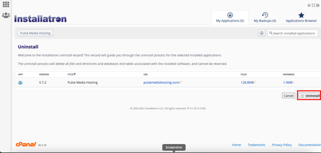 cPanel Uninstall Page