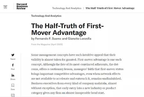 Harvard Business Review about whether it's feasible to predict if a first mover