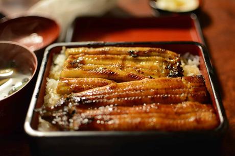 a tray of eel meat