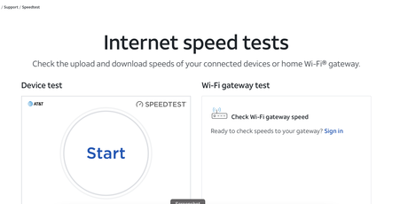 Internet speed tests by AT&T