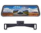 LeeKooLuu Reverse/Rear View Camera and Mirror Monitor Kit Only Wire Single Power Rear View/Full time View Optional for Car Truck with 7 LED Night Vision Waterproof Grid Lines