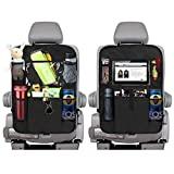 Backseat Car Organizer Kick Mats, KNGUVTH Car Seat Back Protectors with Clear 10' Tablet Holder + 5 Storage Pockets Back seat Organizer for Kids Toy Bottle Drink Vehicles Travel Accessories (2 Pack)