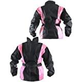 Xelement RN4786 Ladies Black and Pink 2-Piece Motorcycle Rain Suit with Boot Strap - Small