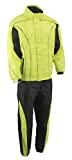 M Boss Motorcycle Apparel BOS19501 Men’s Black and High-Viz Green Two-Piece Motorcycle Rain Suit - X-Small