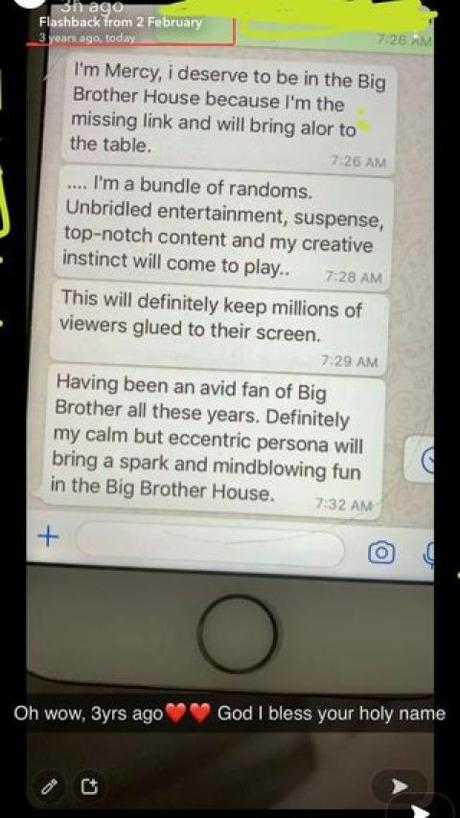 No Be You Write This Thing — Nigerians React As Mercy Eke Shares Message She Sent Before Entering BBNaija