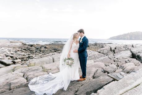 Inn on Peaks Island wedding - newlyweds wedding picture on ocean