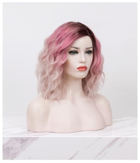 Ombre Pink Shoulder Length Beach Wave Synthetic Wig