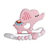 Baby Teething Toys,BPA Free Food Grade Silicone Teether with Pacifier Clip,Highly Effective Pain Relief for Boy and Girl,Freezer Safe Teething Egg (Pink Elephant)