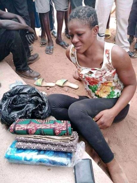 Young Lady Caught After Stealing Wrappers In Benue. Her Hair Shaved With Razor (Photos)