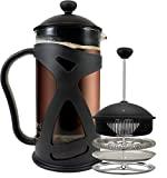 KONA French Press Coffee Press Maker With Reusable Stainless Steel Filter, Large Comfortable Handle & Glass Protecting Durable Black Shell