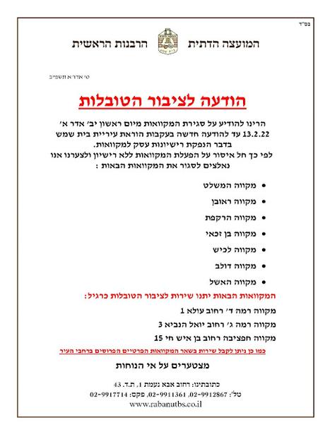 mikvas in Bet Shemesh being shut down