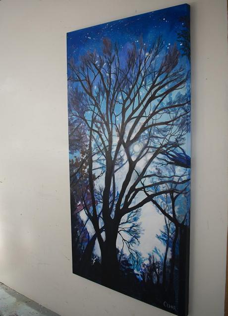 Brisk Day, Vivid Evening | Large-Scale Blue Trees Paintings