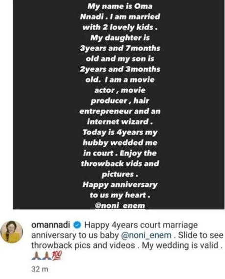 Actress Oma Nnadi Celebrates 4th Wedding Anniversary