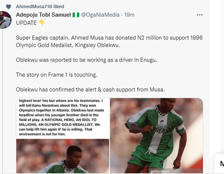 Musa donates N2 million to Atlanta 96 Gold Medalist turned taxi driver