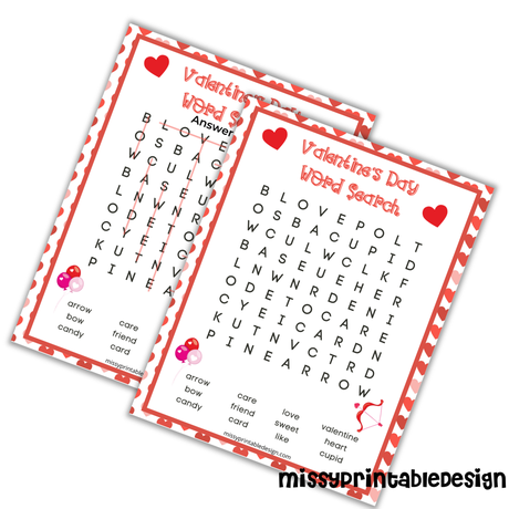 Free Printable Valentines Word Search for Kids