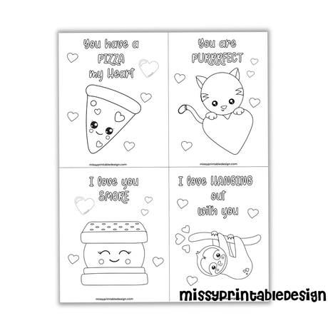 Free Printable Valentine’s Day Cards to Color