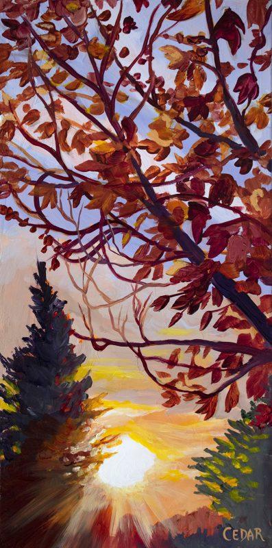 Autumn Walk at Sunset | Painting of Fall Colors and Sky