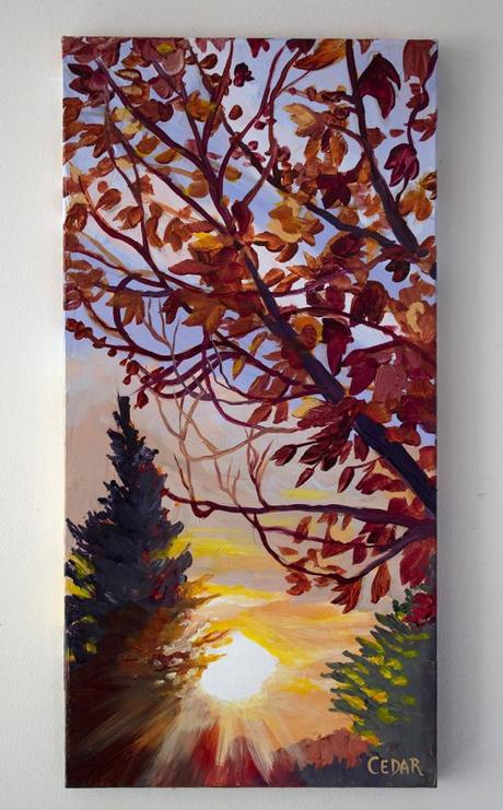 Autumn Walk at Sunset | Painting of Fall Colors and Sky