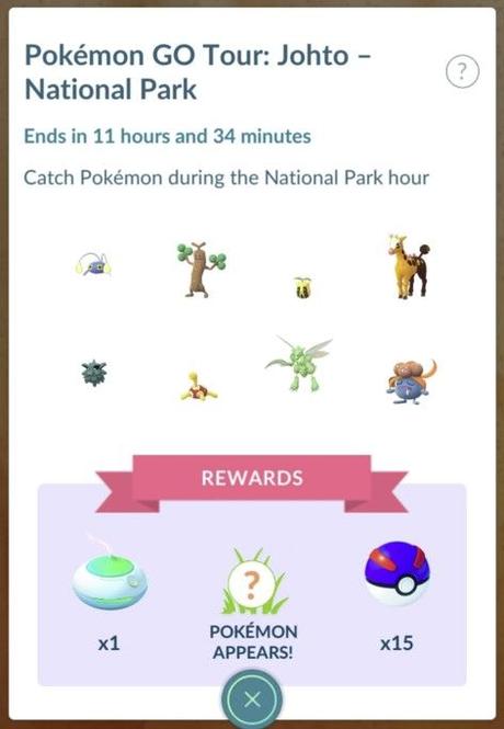 Pokemon GO Tour Johto Research (Images & Data) Pokemon Go Tour Johto Timed Research National Park