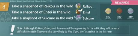 Pokemon GO Tour Johto Research (Images & Data) Pokemon Go Tour Johto Timed Research Raikou Suicune Entei