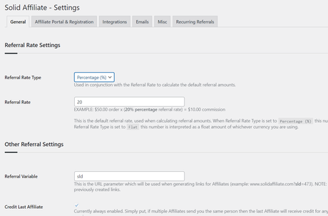 solid affiliates settings