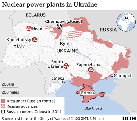 Map of nuclear power stations in Ukraine