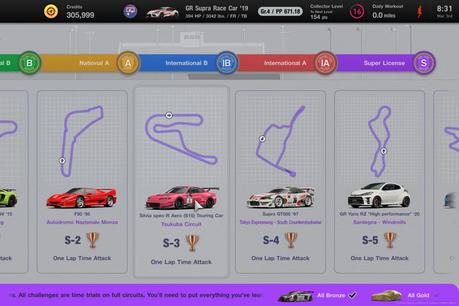 The Super license section featuring many supercars in Gran Turismo 7.