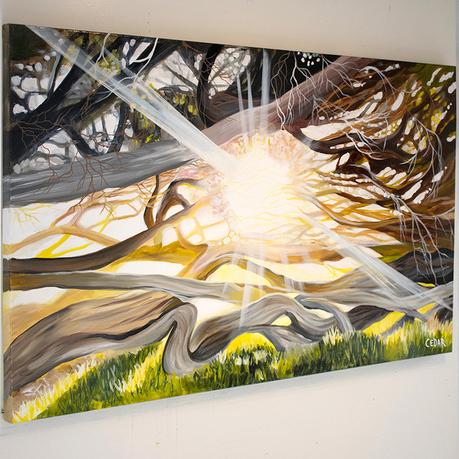 Coastal Tea Trees in Golden Gate Park | Large Scale Painting of Sun Through Tree Branches
