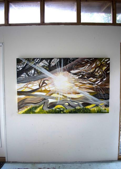 Coastal Tea Trees in Golden Gate Park | Large Scale Painting of Sun Through Tree Branches