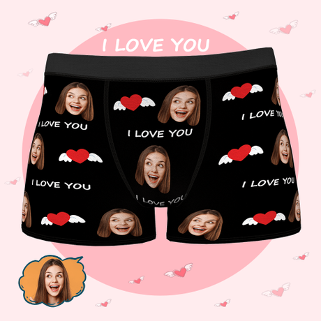 Custom Face Boxer Brief Personalized Photo I Love You Underwear