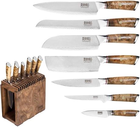 Best VG-10 steel knife set- JUNYUJIANGCHEN 8 Piece Chefs Knife Set all knives