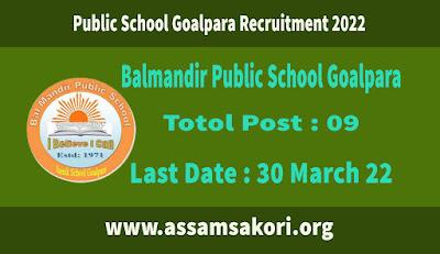 Balmandir Public School Goalpara Recruitment 2022 - Apply