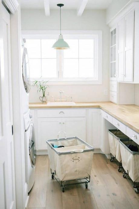 Basement Laundry Room with Wood Floor