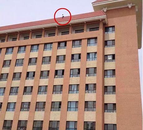 Chinese students attempt to save female from jumping to death ! bedsheets !!