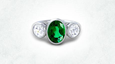 three-stone Bezel setting emerald ring for men