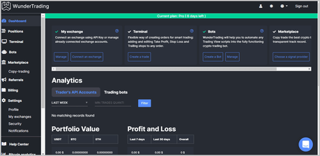 WunderTrading Review: Automated Crypto Trading Platform Wunder trading UI