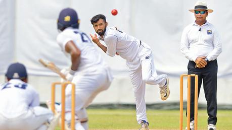 Jaffna leg spinner Dilum Sudeera, who took 4 for 86, in action.