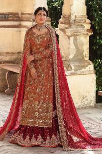 Shocking Pink Rust Front Open Pishwas & Lehenga