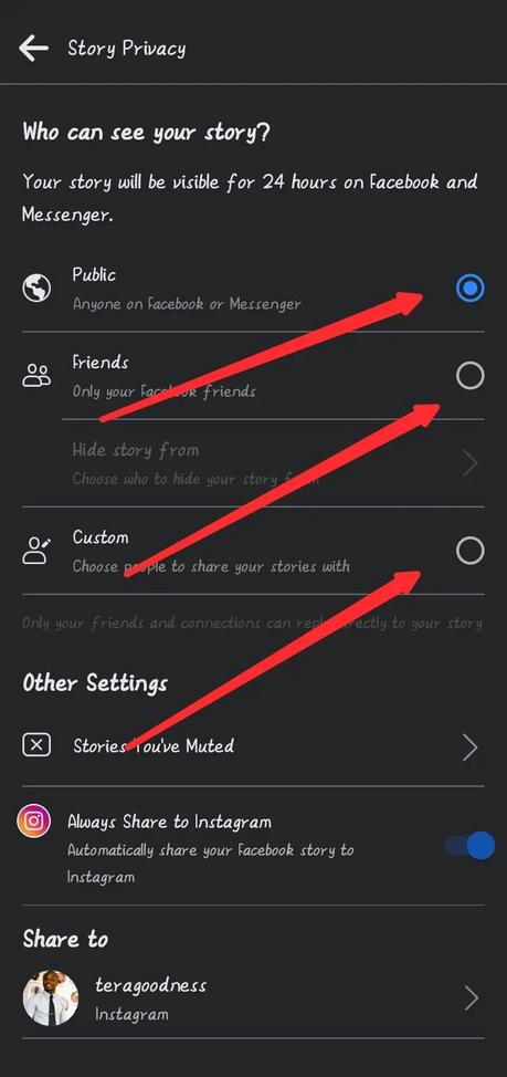 Set the option to Public, Friends or Custom