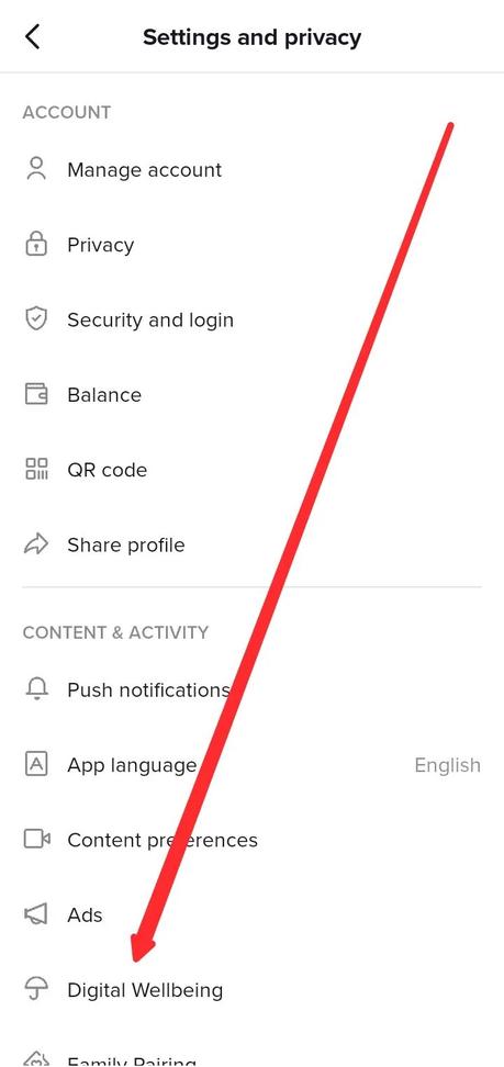 Tap the Digital Wellbeing option