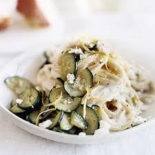 Tagliatelle with cream sauce with ham and zucchini