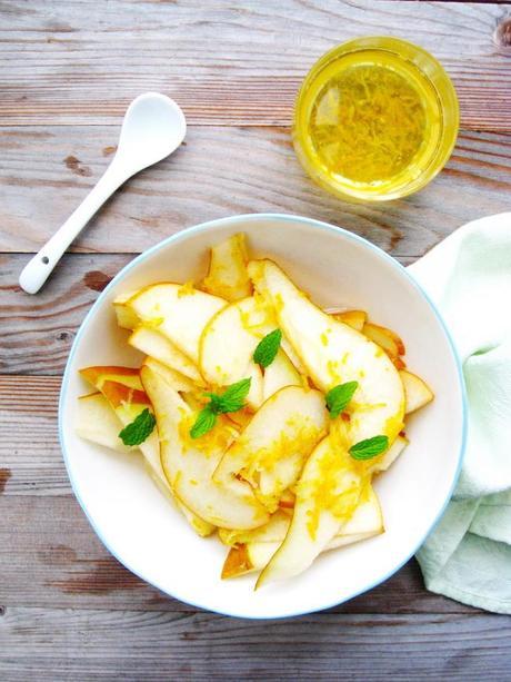 Pears with Mint Leaves and Lemon Syrup