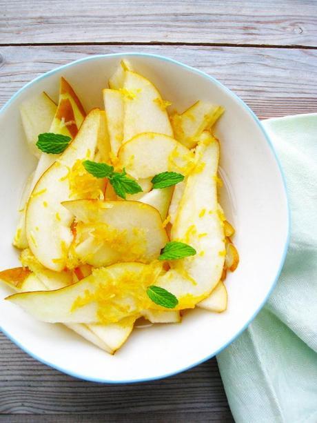 Pears with Mint Leaves and Lemon Syrup