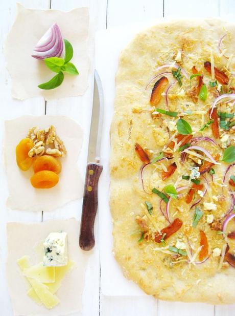 Focaccia with Red Onions-Dried Apricots-Walnuts and Blue Cheese And a Movie to...