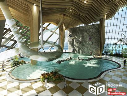Architectural Renderings Dubai style: Water Park in Downtown San Diego