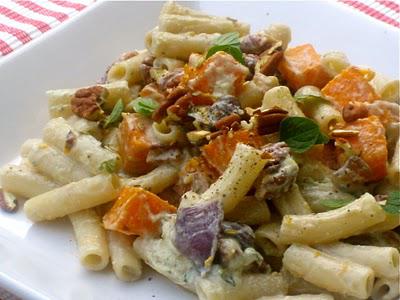 Autumnal Pasta: Creamy Penne with Roasted Butternut Squash, Pecans, and Oregano