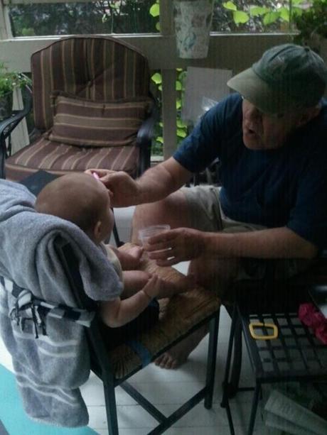 My dad feeding Jack pears